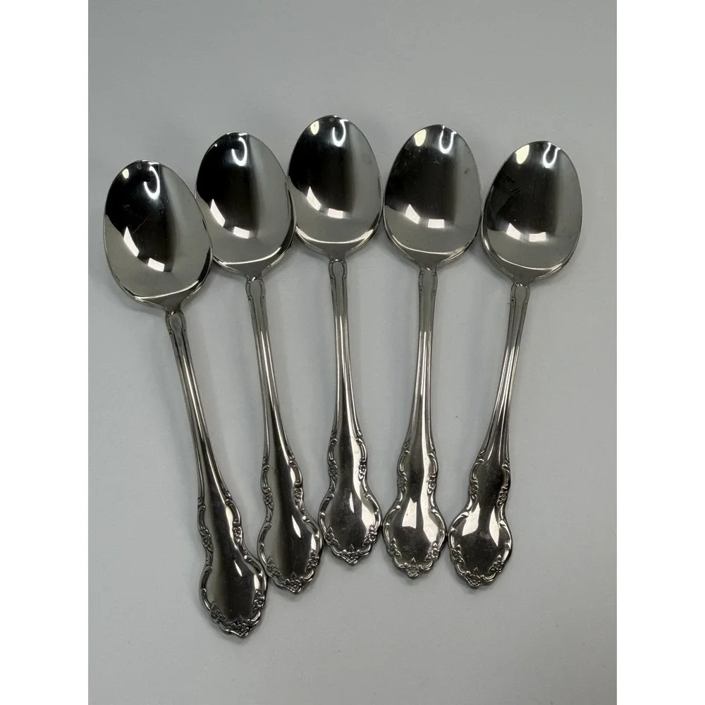 Community Tennyson  Cube Oval Soup Spoons Set Of 5 Oneida Stainless Steel